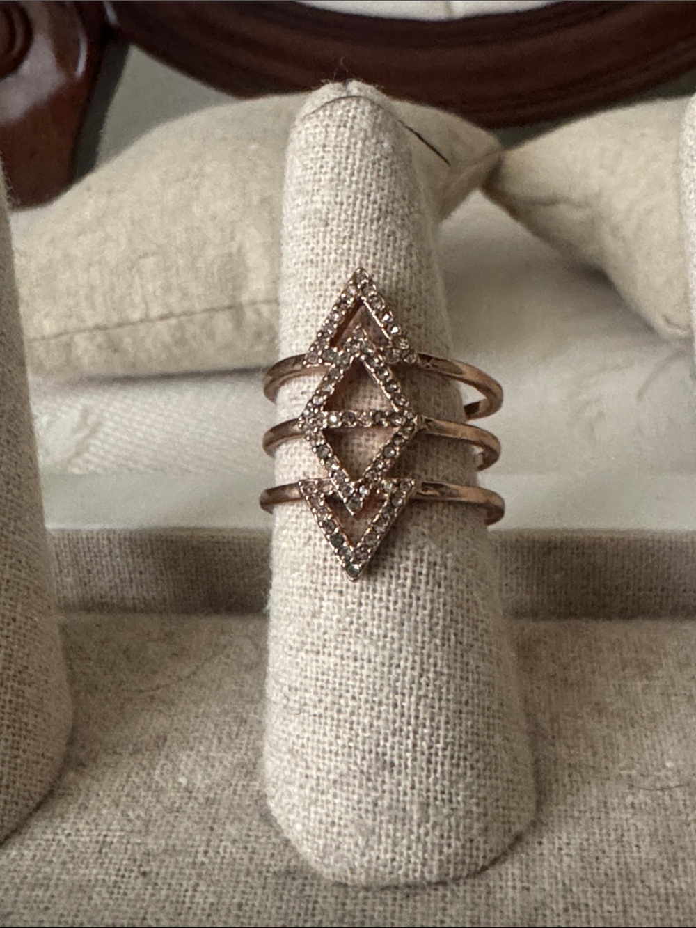 Stella & Dot Rose Gold Triple-Stack Geometric Ring with Clear Stones
